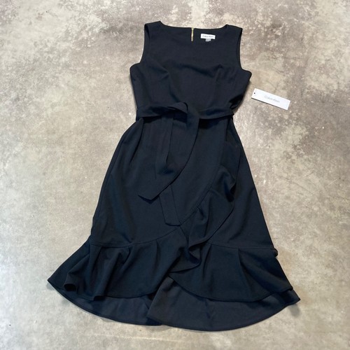 Calvin Klein Dress Womens 8 Black Essential Sleeveless Sheath Ruffle Hem mujer