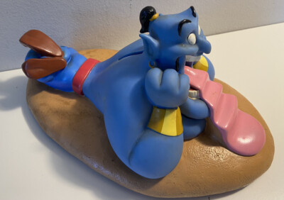 Disney Aladdin Genie 12'' Coin Bank W/ Stopper Blue Coin Jar Collectible Vintage