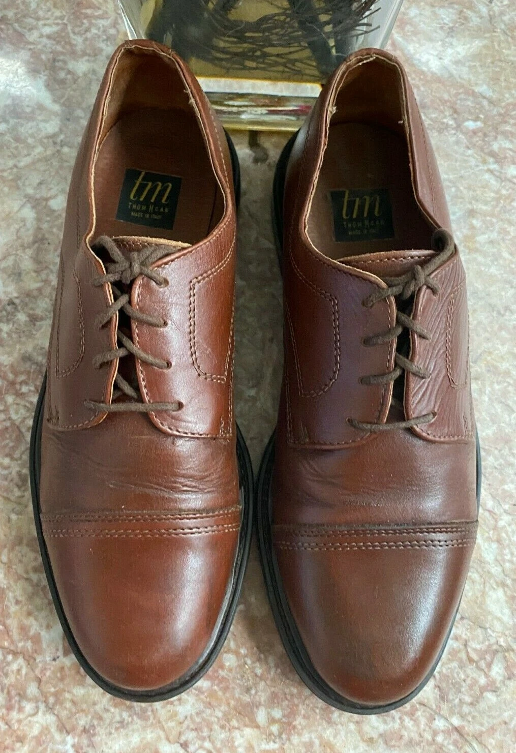 THOM BROWNE Thom McAn Men's Brown Leather Lace Up Oxford Shoes Size 9.5 EUC Made in Italy