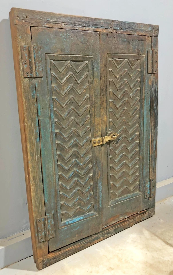 Antique Wooden Wall Décor Window Panel Frame Original Old Hand Crafted Rustic Pa - Image 3 of 4