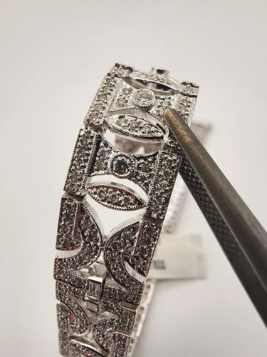 18 Kt White Gold Diamond Bracelet 4.25 CT SI2 Round Diamonds .24 Baguette 7 Inch - Picture 7 of 16