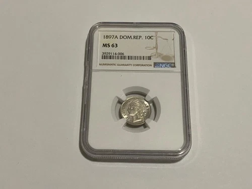 1897 NGC  MS63  Dominican Republic  10 Centavos  .LUSTROUS , GREAT STRIKE . RARE