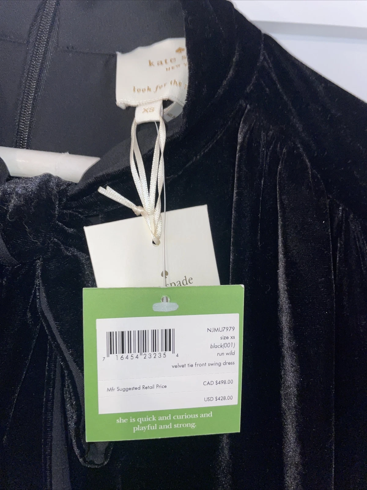 Mini Abito Kate Spade Nero Velluto Cravatta Cambio Anteriore Orlo Increspato Taglia XS NUOVO CON ETICHETTE