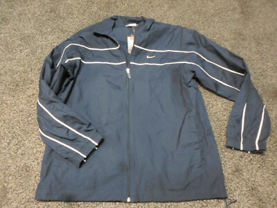 Nike Men Nylon Track Jacket Mesh Lining SZ xk Navy White Full Zip