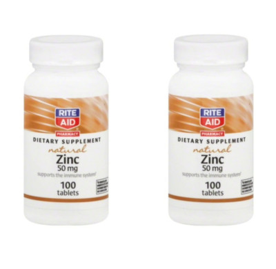 RITE AID Natural Zinc Tablets TWIN PACK! 50mg  EXP. 04/25- 100 Ct. EA - NEW!