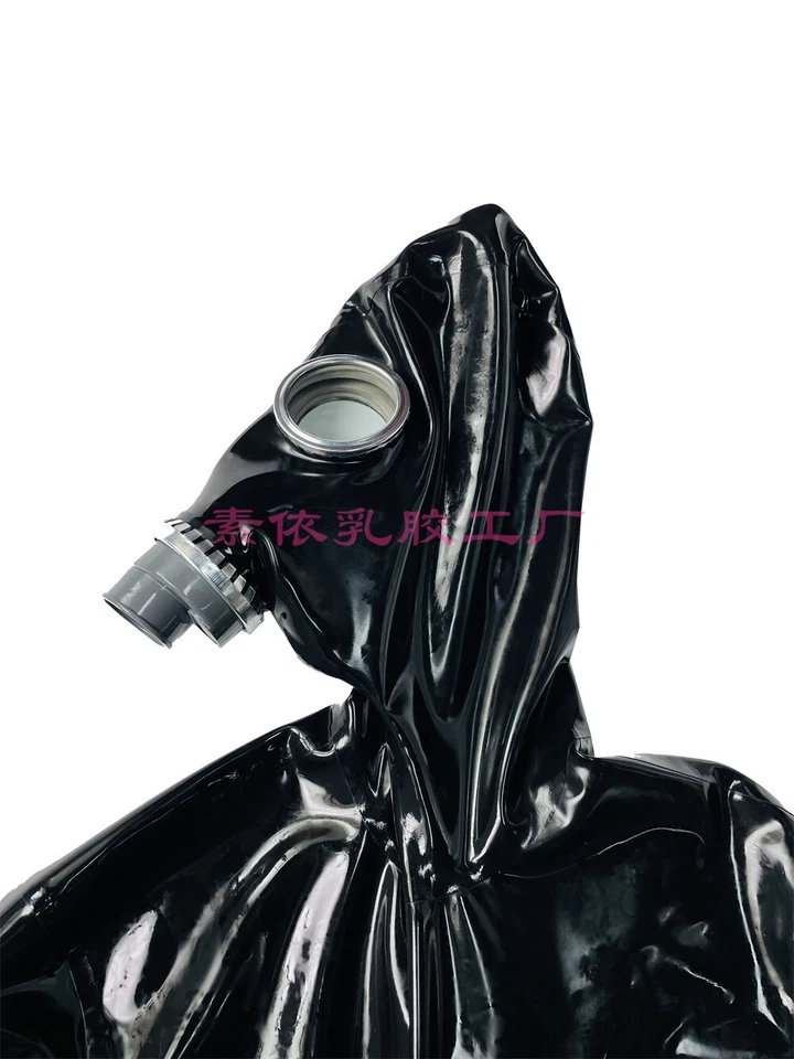 latex catsuit full cover with gas mask heavy rubber unitard gas catsuit 0.4mm - Image 3 of 4