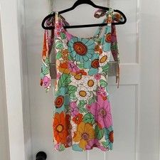 Show Me Your Mumu Claire Mini Dress Floral Market Print Bow Tie Small Pockets