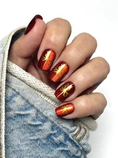 Red Aspen Press On Nails~ Nana darlin - Acrylic Short Squoval NIB Christmas