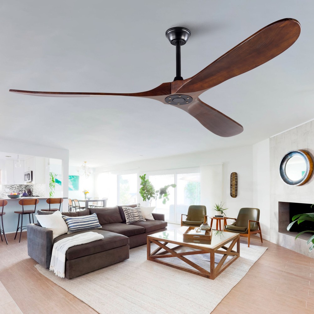 72 Inch Solid Wood Outdoor Ceiling Fan 3 Blade Lightless with Remote Control