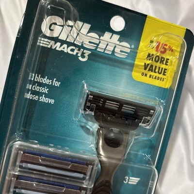 New! Mens GIILLETTE Mach 3 Razor + 6 Refills Sealed Pkg BEST EBAY VALUE! 
