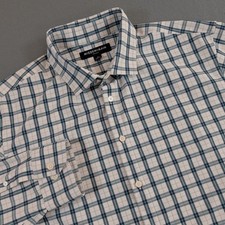 Mizzen Main Leeward Classic Fit Plaid Performance Dress Shirt XL Blue Green