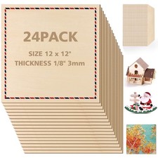 Basswood Sheets 3mm 1/8" x 12" x 12" - 24pcs Plywood for Laser Cutting Crafts