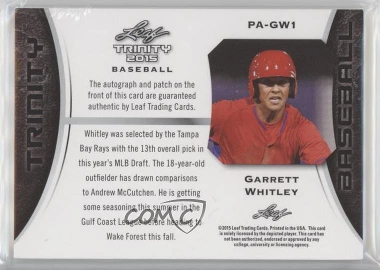 2015 Leaf Trinity Patch Auto Bronze Garrett Whitley #PA-GW1 Patch Auto - Image 2 of 2