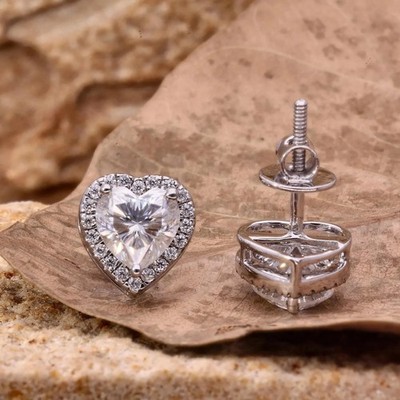 3 Ct White Treated Diamond Studs Heart Shape VVS1 Certified ! Valentine Gift
