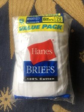 Vintage 2000 Hanes White Cotton Big Men's Briefs Underwear 2X 46-48 6 pair NEW