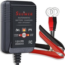 Battery Charger, 12V 2-Amp Fully-Automatic Smart Trickle Charger Maintainer f...