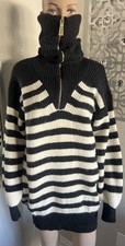 NWT RIVER ISLAND Women’s Knit Oversized Striped Sweater Collared HIGH NECK sz S