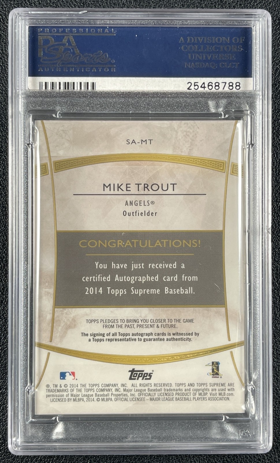 1/1 MIKE TROUT PSA 10 2014 TOPPS SUPREME #SA-MT AUTOGRAPH AUTO SUPREME 1/1 view 2