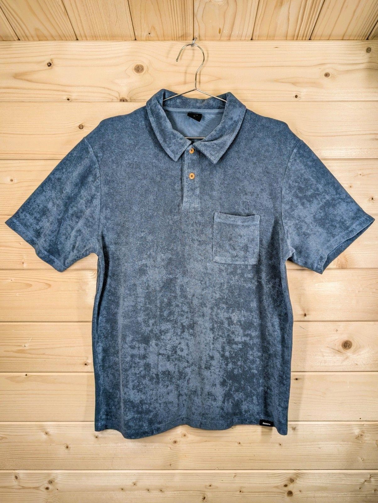 Finisterre Otis Terry Towelling Polo Shirt Mens Large Ozone Blue Organic Cotton