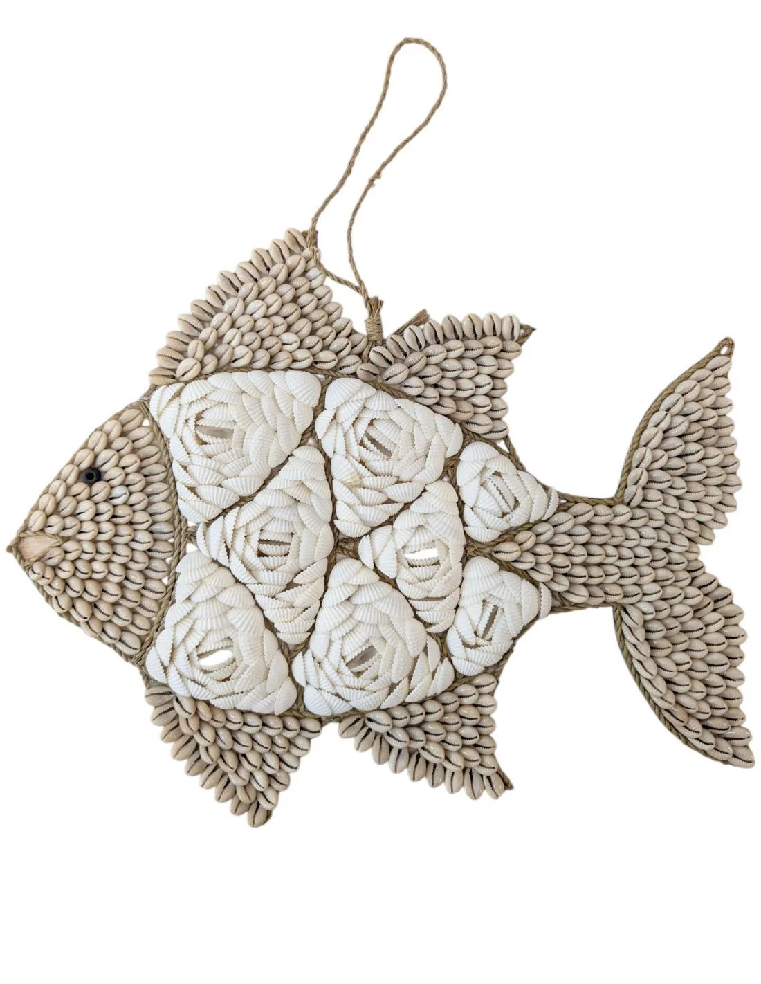 Poisson en coquillages 40cm pour décoration murale bohème chic