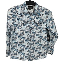 New Cody James Western Pearl Snap Shirt Mens Large White Blue Paisley Cotton