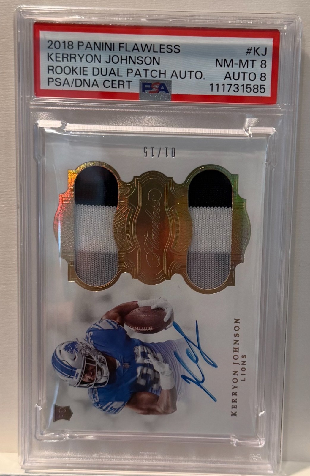 Kerryon Johnson Panini Flawless Rookie Dual Patch Autographs #KJ Base