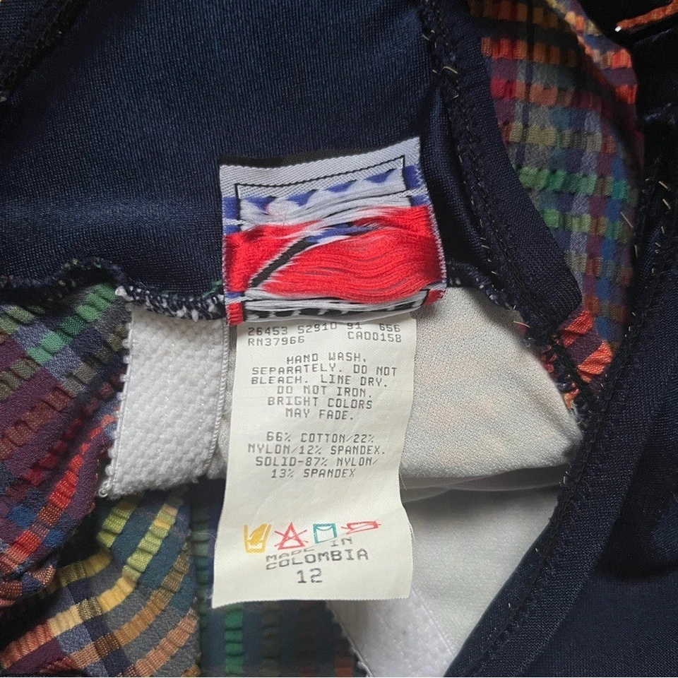 Maiô Feminino Vintage 12 Madras Xadrez Azul Marinho Vermelho Preppy Seersucker Clássico - Imagem 4 de 4