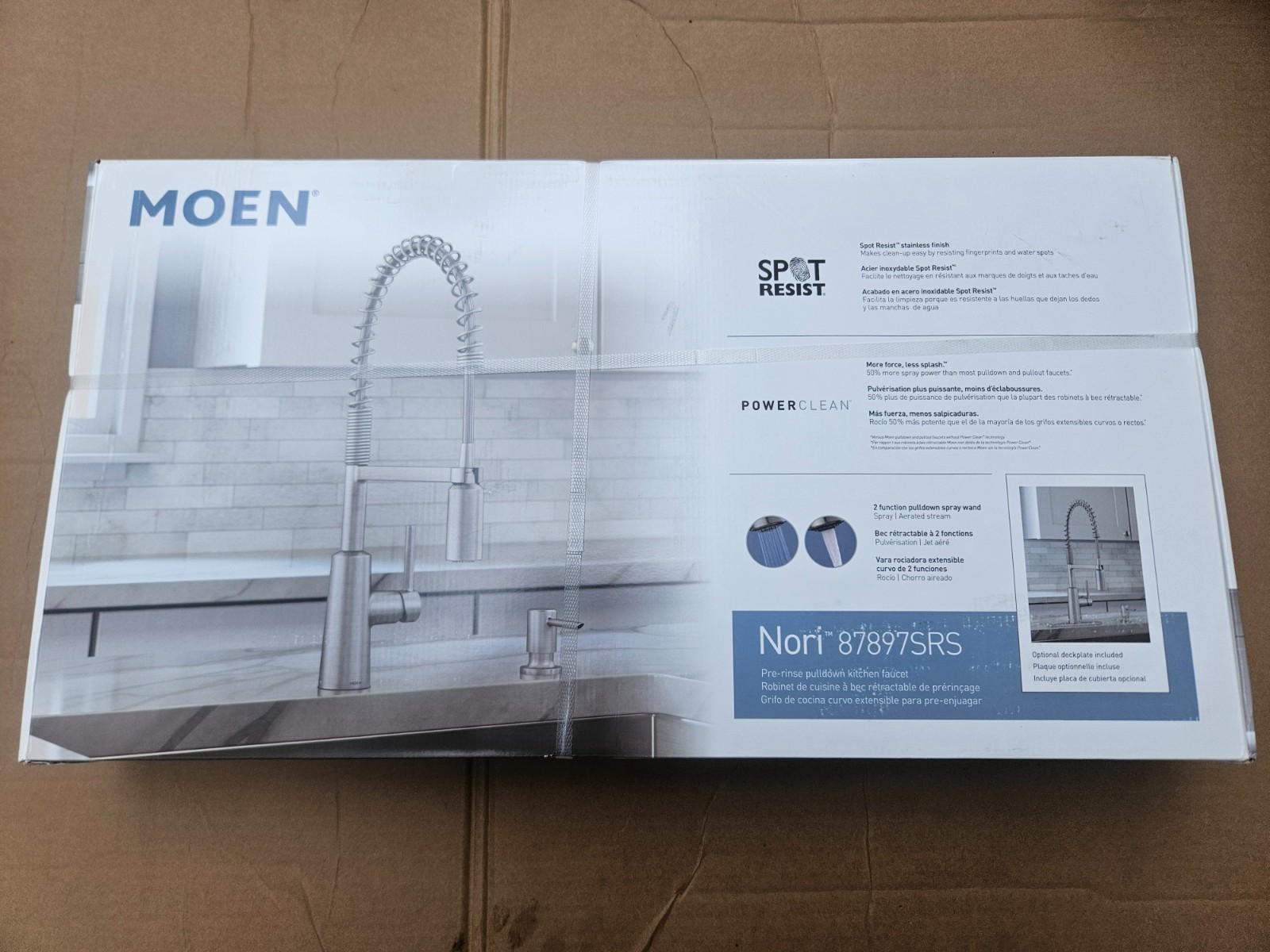 New Moen Nori 87897SRS Pre Rinse Pulldown Kitchen Faucet Spot Resist Stainless