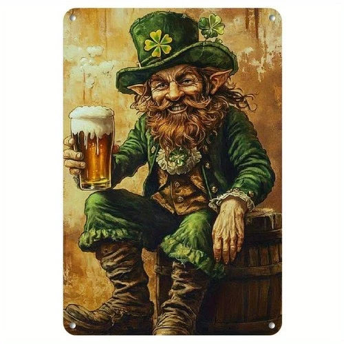 Vintage Leprechaun Brewing Tin Metal Signs Home Décor 8X12Inch | Rustic Wall Art