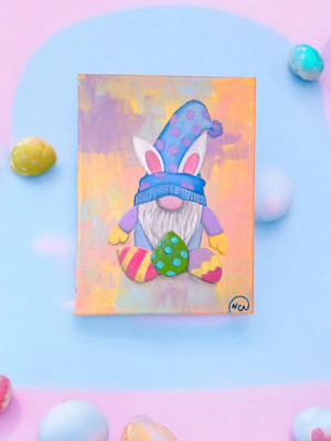 New 9'' x 12'' Easter Gnome Acrylic Painting on Canvas by LUMLifeArt