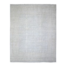 8' x 9'10" Chrome Gray Indian Pomegranate Wool Hand Knotted Oriental Rug R74640
