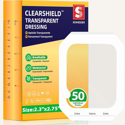 50 Pack Transparent Film Dressing 2.3'' x 2.75'', Waterproof Adhesive Bandage, Bre