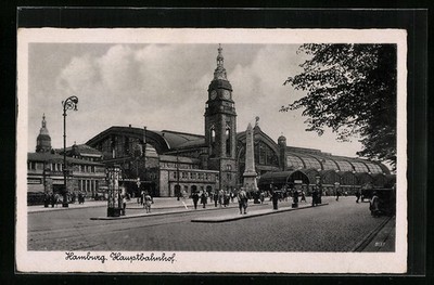 Hamburg-St.Georg, Straßenpartie vor dem Hauptbahnhof, Ansichtskarte 