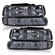 Headlight Assembly Chevy Silverado 99-02 Suburban Tahoe 00-06 Smoky Chrome LH RH