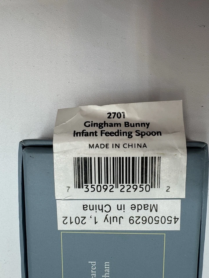 Cuchara de alimentación infantil Reed & Barton Gingham Bunny placa de níquel 2012 Foto 3 de 4