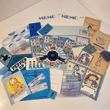 35 pc blue ephemera paper pack sample pack variety lot tickets labels more Y