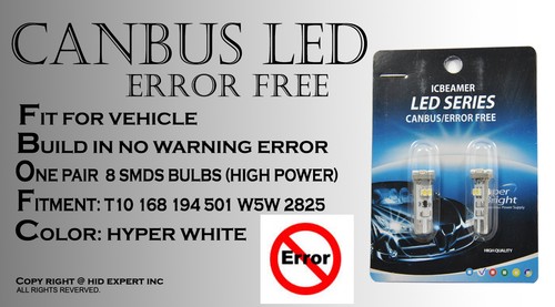 4pc Canbus No Error 8 LED Chips White Replace T10 License Plate Wedge Lamps V32 - Picture 2 of 7