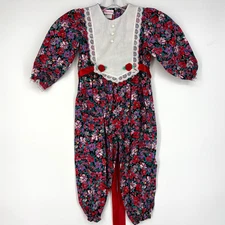 Vintage Carter's Toddler Size 3T Romper Jumpsuit Bold Multi Floral White Yoke