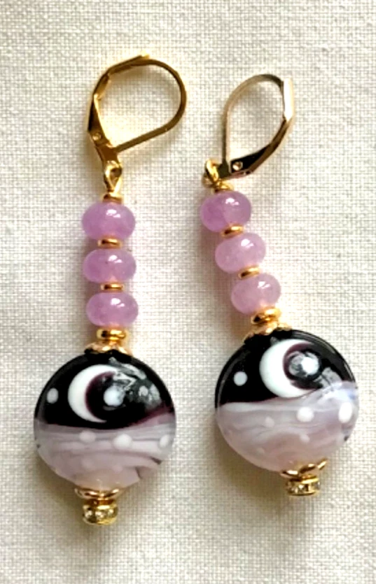 Boucles D’oreilles Perles En Verre Noir Vintage – Très Bon état – Fermoir Clip
