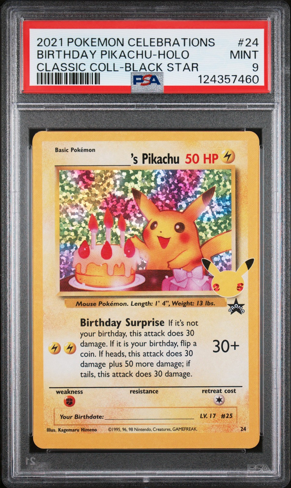 2021 POKEMON CELEBRATIONS CLASSIC COLL #24 BIRTHDAY PIKACHU-HOLO PSA 9