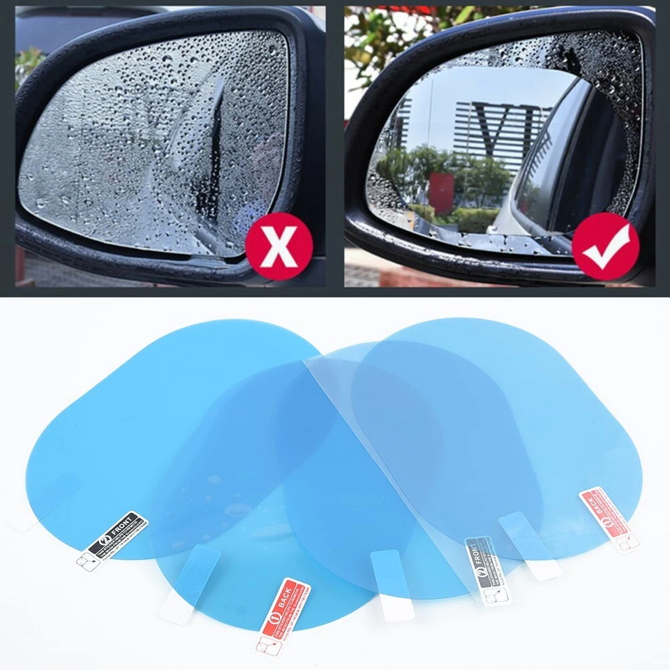 Película de espejo retrovisor antiniebla impermeable para automóvil 4 piezas pegatina protectora hidrofóbica Foto 4 de 4