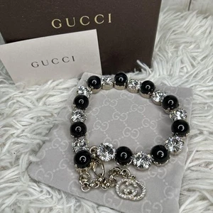 Collier GUCCI GG pierre bijou imbriquée noir argent femme i10422