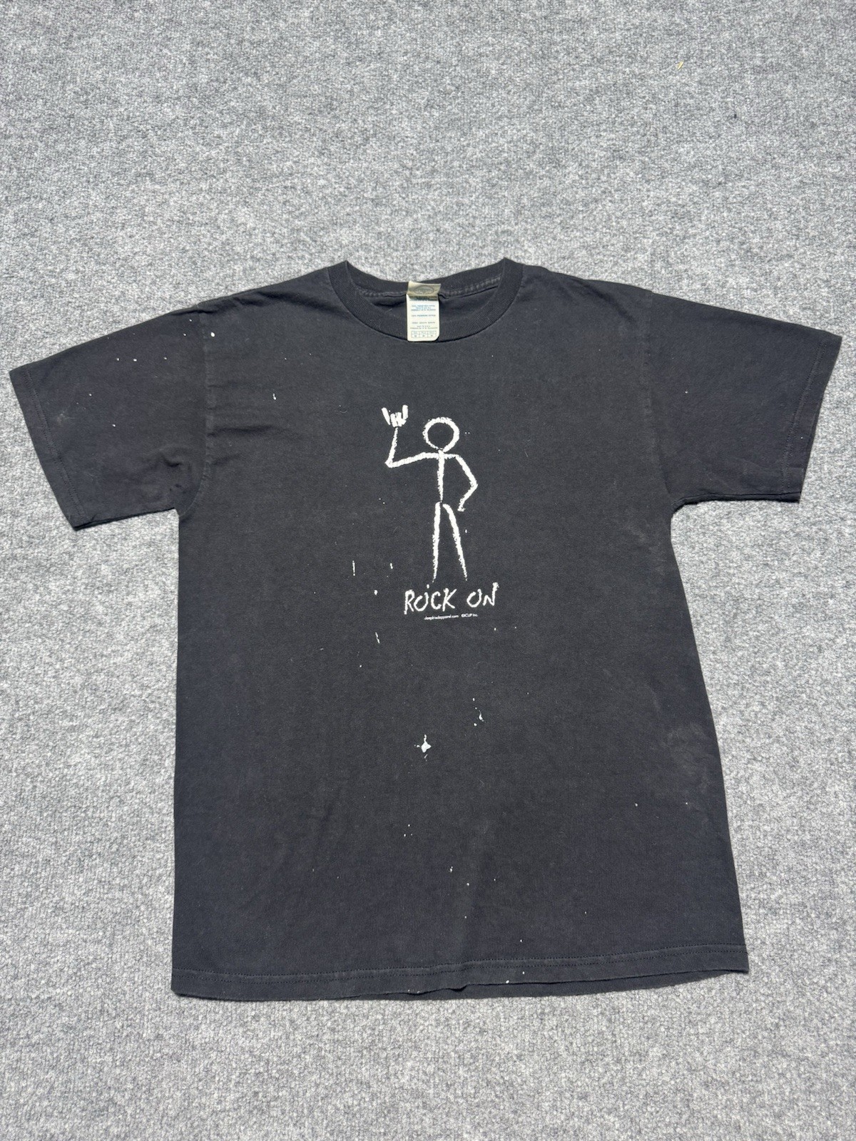 Vintage Y2K Rock On Black T Shirt Skater Punk Size M Stick Figure