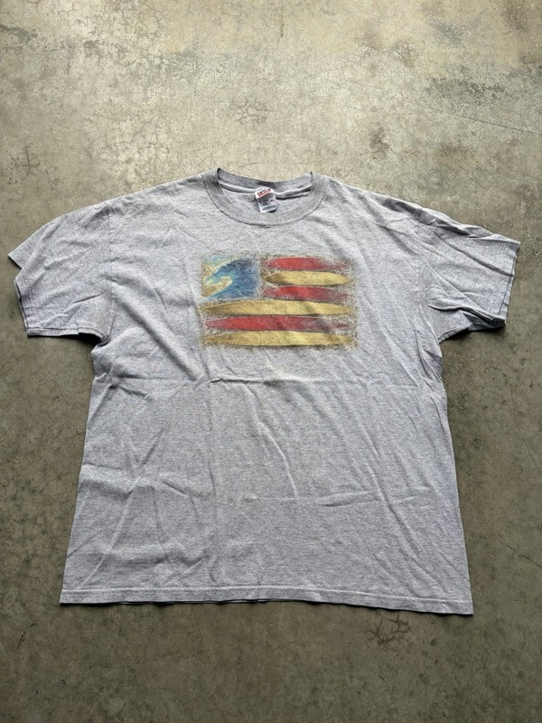 Y2K Anvil American Flag Surfboard Graphic T Shirt Size XL Grey USA