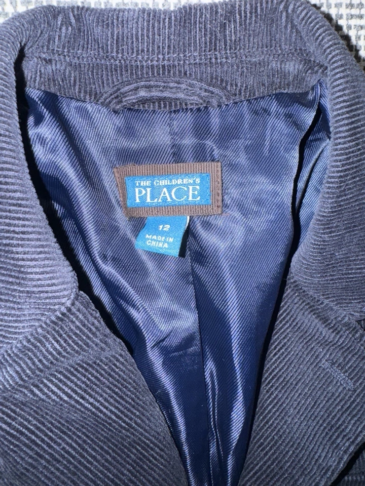 Youth Navy Corduroy Sport Coat With Pockets - Size 12 - Image 2 of 2