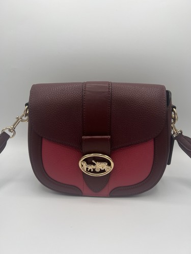 Coach Georgie Saddle Bag Colorblock Signature Canvas With Rivets Multi-Color - Picture 1 of 19