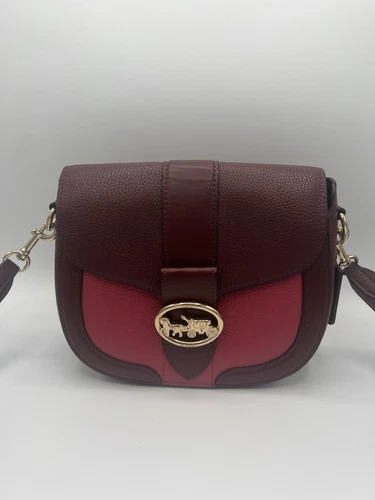 Borsa da sella Coach Georgie Colorblock firma tela con rivetti multicolore