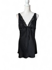 Victoria  s Secret Black Silk Slip Dress Large Vintage 2003 Y2K Goth Glam