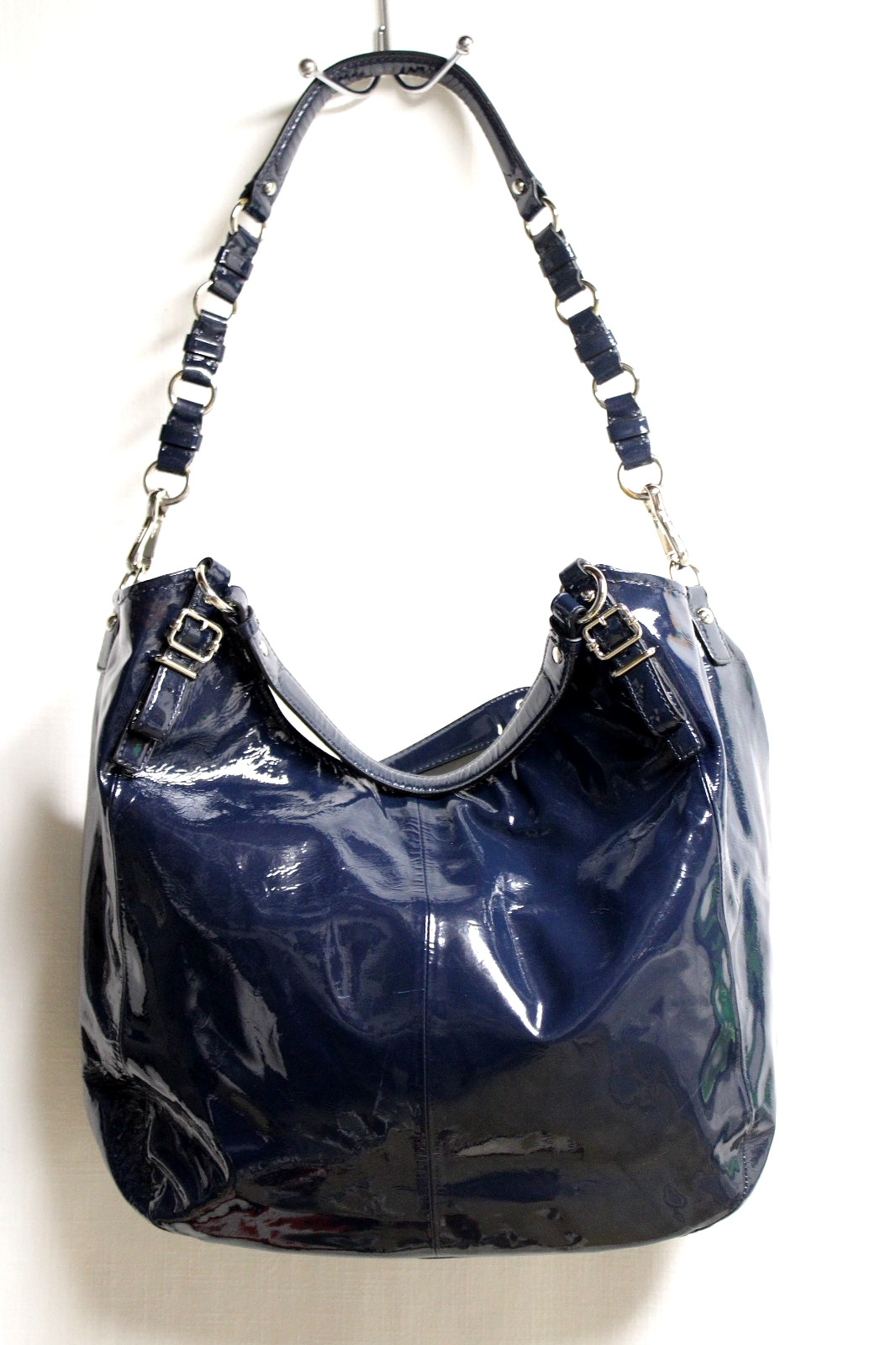 Coach # 15991 Madison Maggie Blue Patent Leather Pleated Hobo Shoulder Bag thumbnail 6