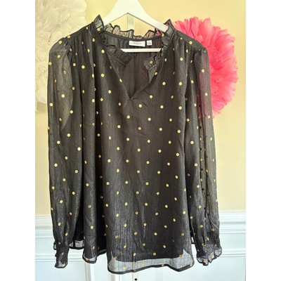 KIM ROGERS BLACK AND GOLD POLKA DOT BLOUSE SIZE L